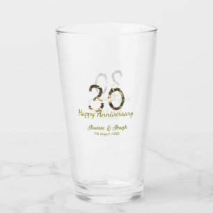 Golden Metallic 30th Happy anniversary add name Glass