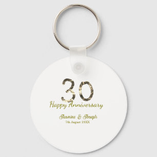 Golden Metallic 30th Happy anniversary add name Key Ring