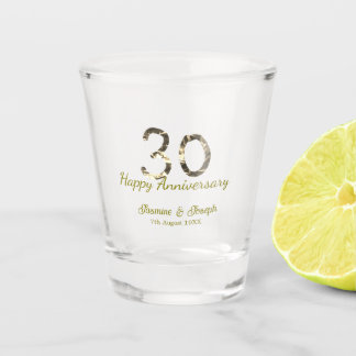 Golden Metallic 30th Happy anniversary add name Shot Glass