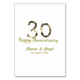 Golden Metallic 30th Happy anniversary add name Table Number