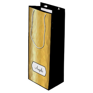 Golden metallic black elegant wine bag with name