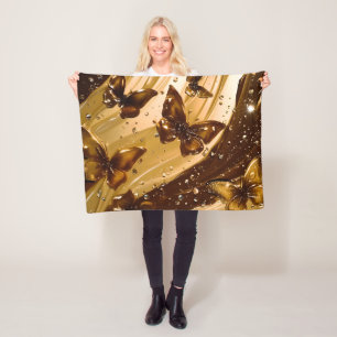 Golden Metallic Butterfly Glam Abstract Fleece Blanket