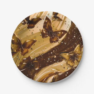 Golden Metallic Butterfly Glam Abstract Paper Plate