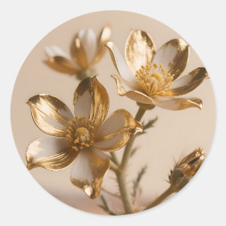Golden Metallic Flowers Luxe Botanical Elegance Classic Round Sticker