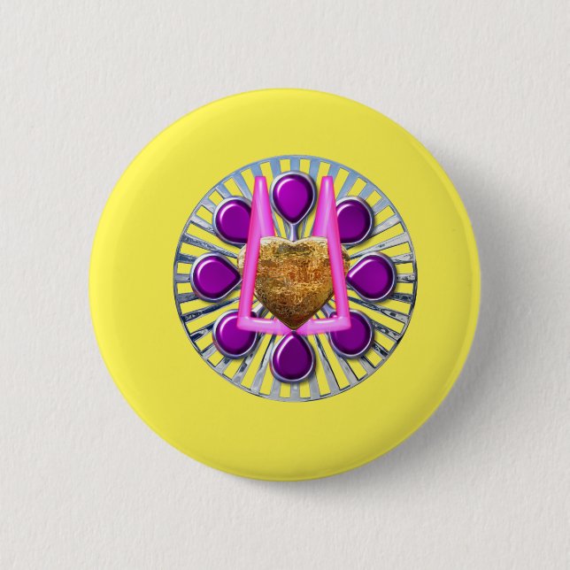 Golden Metallic Heart Stand 6 Cm Round Badge (Front)