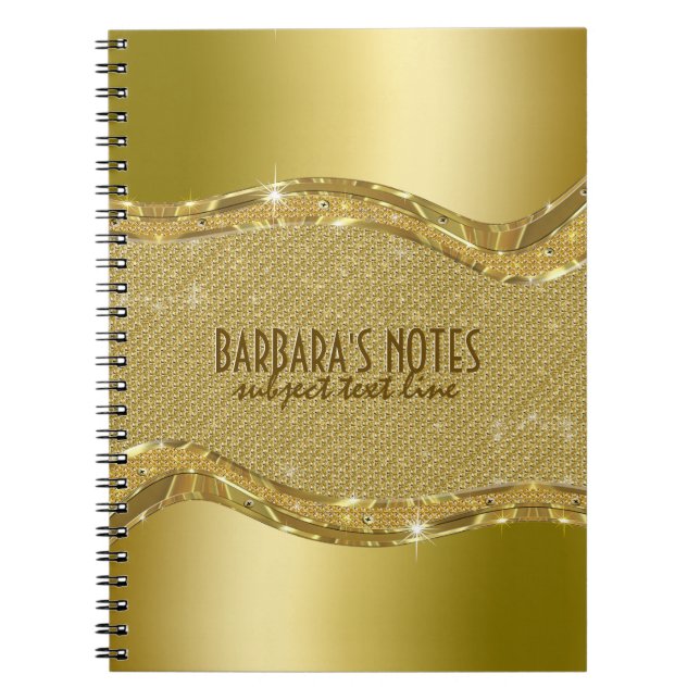 Golden Metallic Look With Diamonds Pattern Notebook (Front)