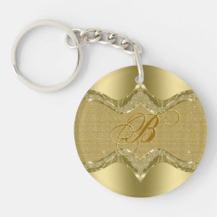 Golden Metallic Look With Diamonds Texture Key Ring