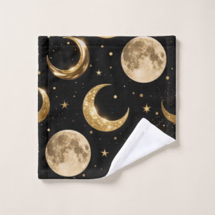 Golden Metallic Moons Pattern,Luxe Celestial  Bath Towel Set