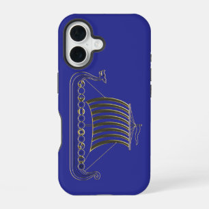 Golden Metallic Outline of a Longboat Phone Cover