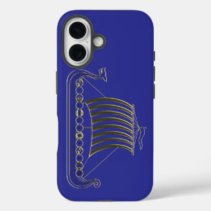 Golden Metallic Outline of a Longboat Phone Cover