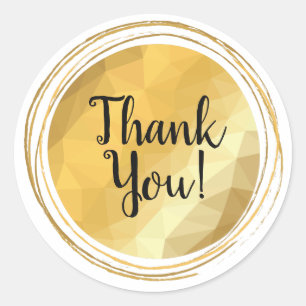Golden metallic shine thank you round stickers