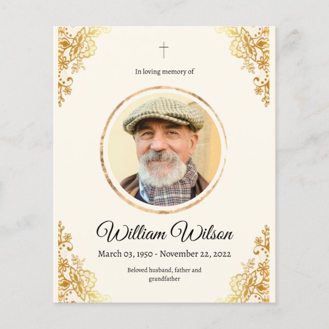 Golden Minimalist Obituary Memorial Service  Flyer (Front)
