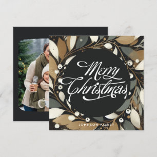 Golden mistletoe wreath Flat Holiday Card