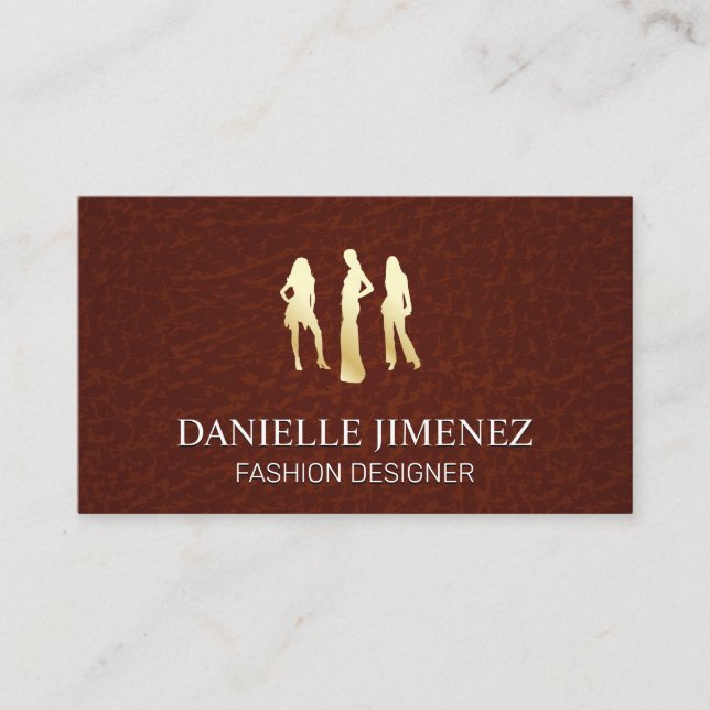 Golden Models Logo | Brown Leather Business Card (Front)