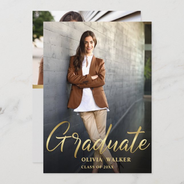 Golden Modern 2 PHOTO Graduation Party Invitation (Front/Back)