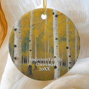 Golden Modern Aspen Trees Ceramic Ornament