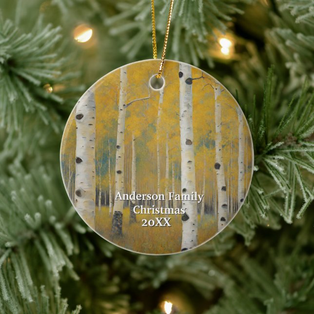 Golden Modern Aspen Trees Ceramic Ornament (Tree)