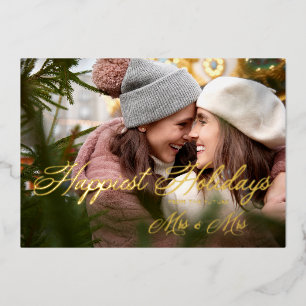 Golden Modern Mrs & Mr Happiest Holidays Christmas Foil Holiday Card