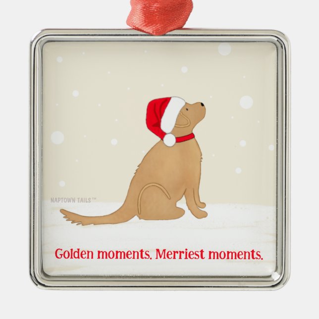 Golden Moments. Merriest Moments Dog Christmas Metal Ornament (Front)