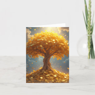 golden money tree gold coins holiday card