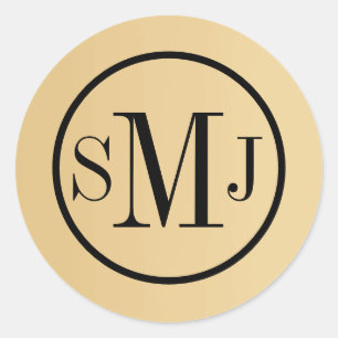 Golden Monogram Full Colour Customisation Classic Round Sticker
