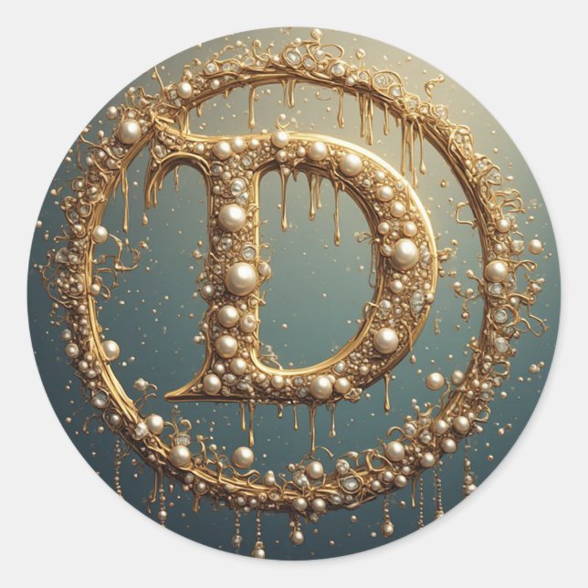 Golden Monogram Initial Letter D Classic Round Sticker (Front)