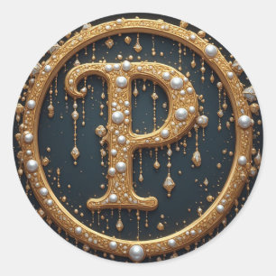 Golden Monogram Initial Letter P Classic Round Sticker