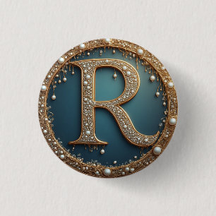 Golden Monogram Initial Letter R 3 Cm Round Badge