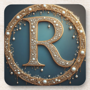 Golden Monogram Initial Letter R Coaster