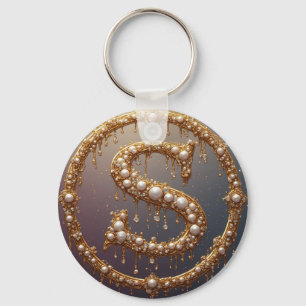 Golden Monogram Initial Letter S Key Ring