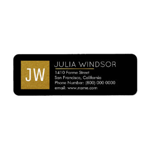 golden monogram (name + initials) black return address label