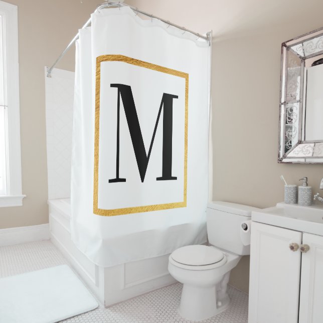 Golden Monogram Shower Curtain (In Situ)