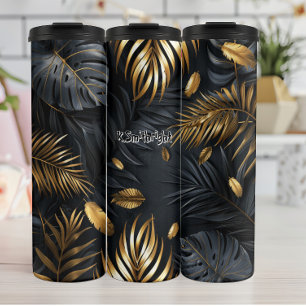 Golden Monstera and Palm Leaves Thermal Tumbler