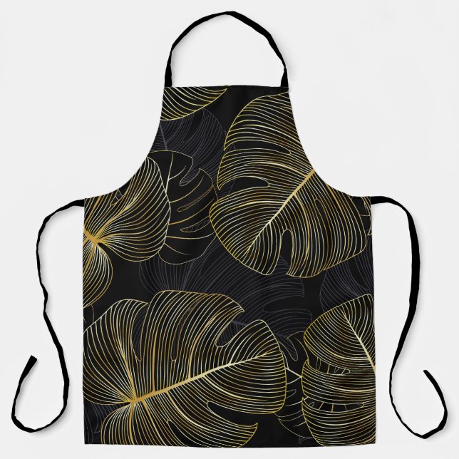 Golden monstera leaves, romantic seamless floral. apron (Front)