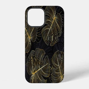 Golden monstera leaves, romantic seamless floral. iPhone 12 case
