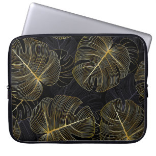 Golden monstera leaves, romantic seamless floral. laptop sleeve