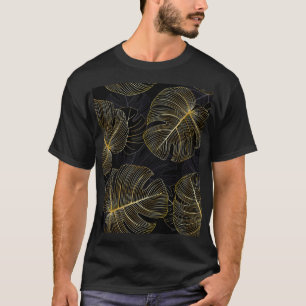 Golden monstera leaves, romantic seamless floral. T-Shirt