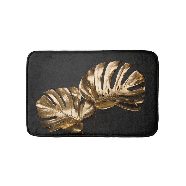 Golden Monstera: Luxurious Artistic Composition Bath Mat (Front)