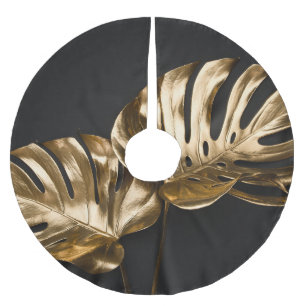 Golden Monstera: Luxurious Artistic Composition Brushed Polyester Tree Skirt