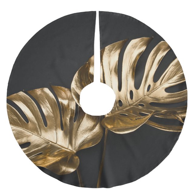 Golden Monstera: Luxurious Artistic Composition Brushed Polyester Tree Skirt (Front)