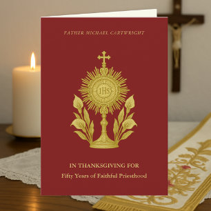 Golden Monstrance Priest 50th Anniversary Tribute Card