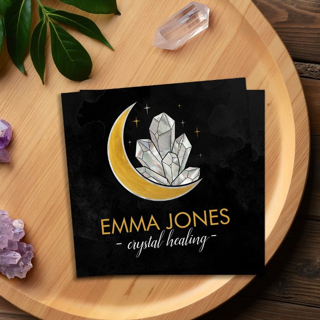 Golden moon and pearl crystals square business card (Creator Uploaded)