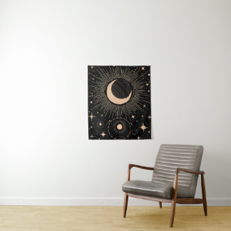 Golden moon and sun tapestry