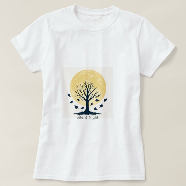 Golden Moon & Bare Tree Silhouette – Minimal Autum T-Shirt (Design Front)