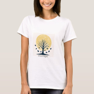 Golden Moon & Bare Tree Silhouette – Minimal Autum T-Shirt