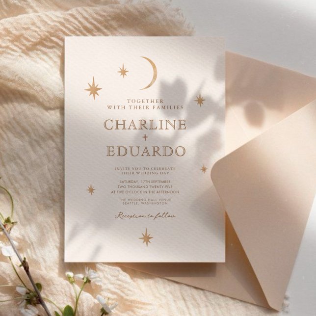 Golden Moon Celestial Boho Wedding Qr Code  Invitation (Creator Uploaded)