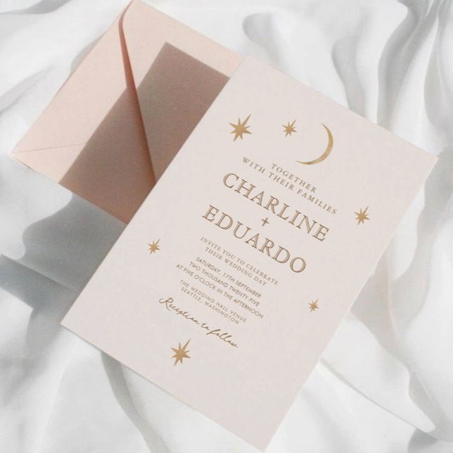 Golden Moon Celestial Boho Wedding Qr Code  Invitation (Creator Uploaded)