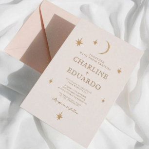 Golden Moon Celestial Boho Wedding Qr Code Invitation