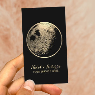Golden Moon Elegant Black & Gold Beauty Salon Business Card
