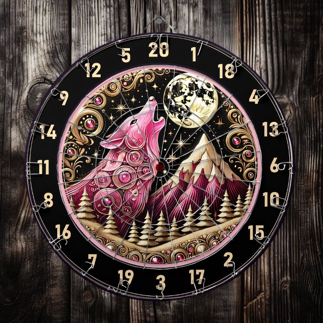 Golden Moon Embraces Pink Wolf’s Elegance Dartboard (Creator Uploaded)